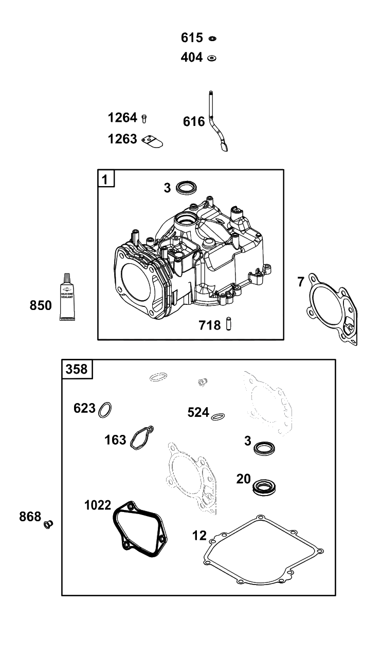 Cylinder Group Diagram and Parts List for  Briggs and Stratton Engine
